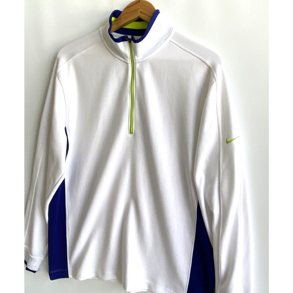 NIKE Golf Tour Performance 1/4 Zip Pullover White Green/Blue Accent Size L - Picture 2 of 7